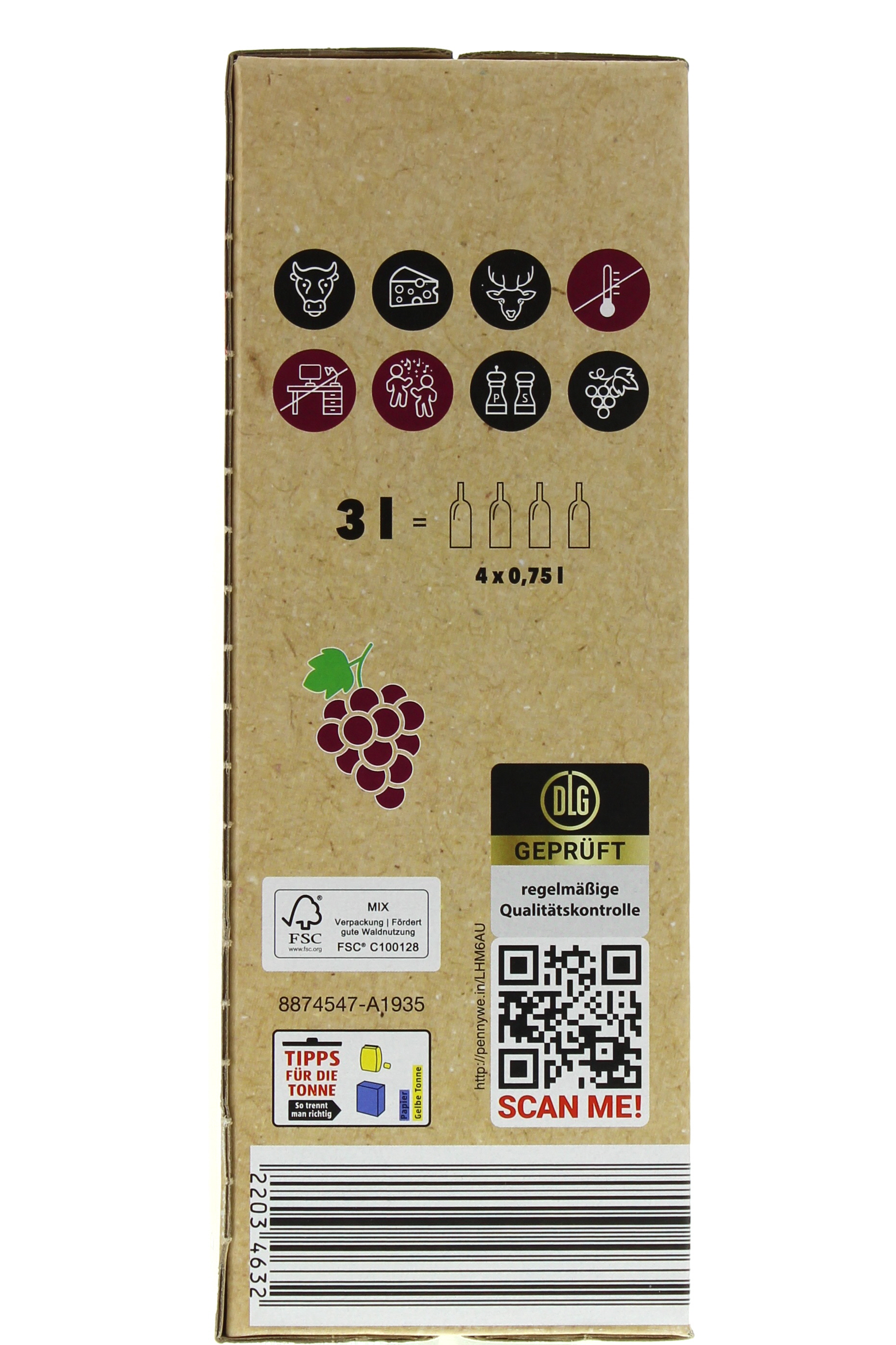 Vino PENNY Bag-in-Box Wein-App - Syrah l Mobile 3,0 España Tempranillo trocken de Spanien 2022